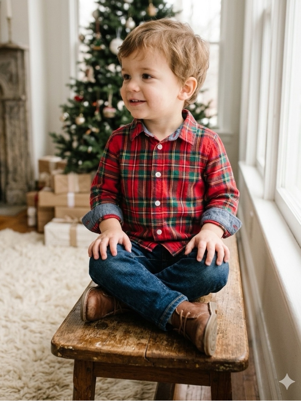 H&M Kids Red Plaid Christmas Flannel Shirt Holiday Sibling Matching 1.5-2 YRS